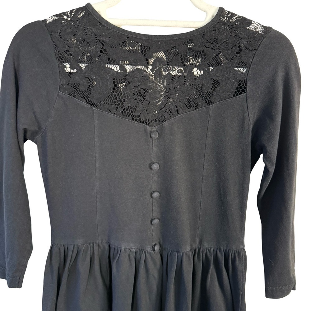 ASOS Black Lace 3/4 Length Sleeve Dress Lace Yoke Size 4 Cottagecore Romantic - Picture 8 of 11